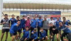 Kontingen Atlet PASI Kota Bontang saat mengikuti lomba Kejuprov Atletik Kaltim di Stadion Aji Imbut Tenggarong, Kutai Kartanegara, Kaltim. Mulai tanggal 2-6 Agustus 2025.