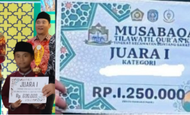 Perbedaan jumlah hadiah sesama juara-1 pada ajang MTQ tingkat kecamatan di Kota Bontang (Foto: Istimewa)